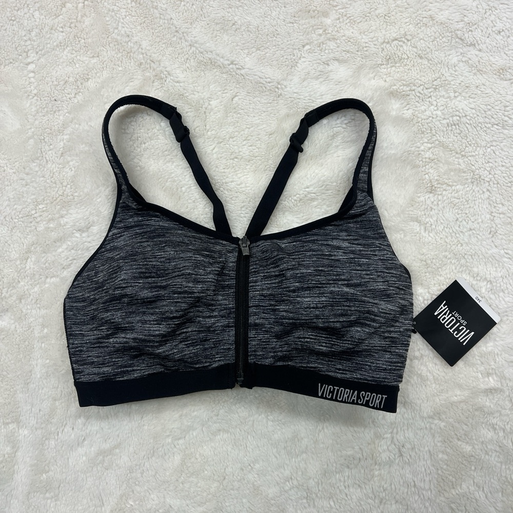 NWT Victoria's Secret Black and Gray Zip Front Sports Bra